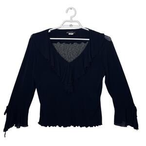 Vtg Women's Sheer Black Ruffle Flare Bell Sleeve Blouse Witchy Whimsigoth‎ Y2K M